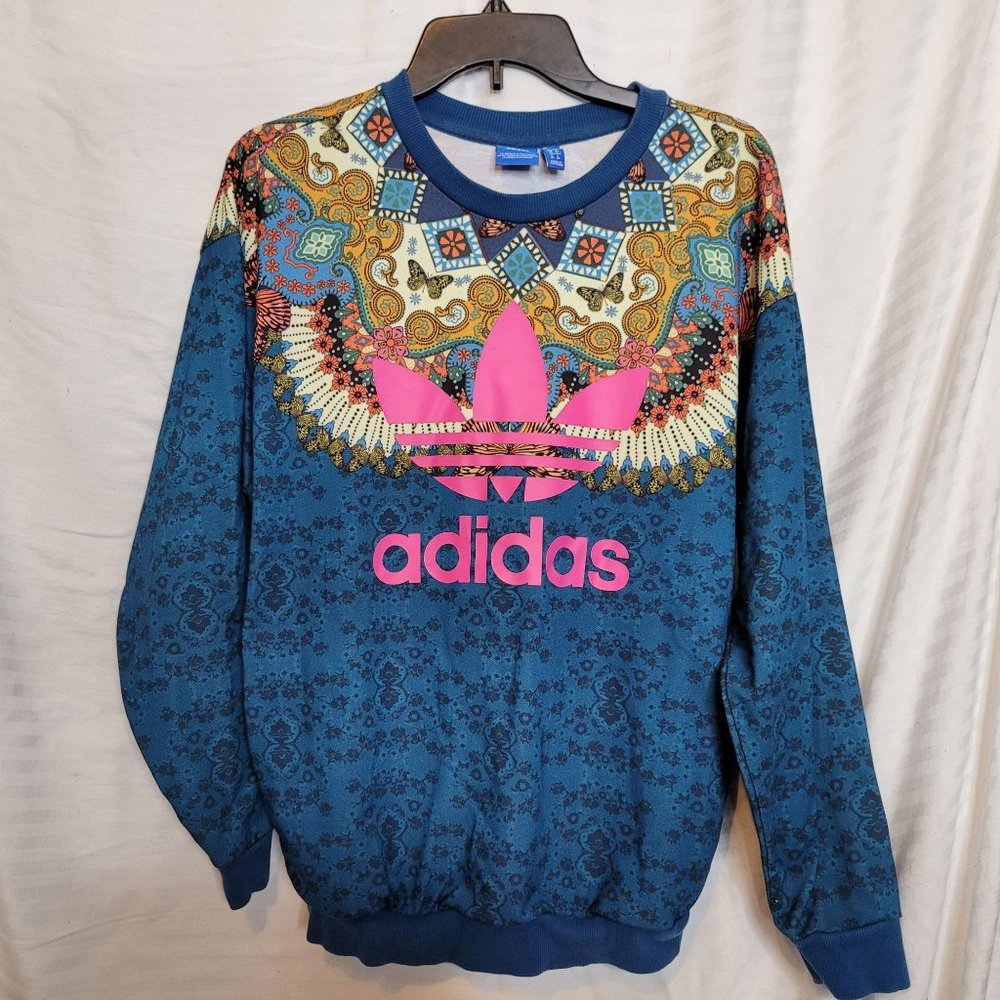 Adidas x Farm Rio Trefoil Butterfly Barbomix Sweatshirt XS Pink Teal Pullover